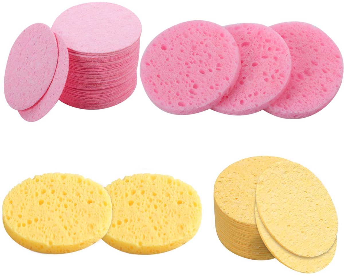 Dailygoods- Gezichtssponzen 60 Stuks - Herbruikbare Make-Up Remover Spons - Natuurlijke Houtpulpspons - Roze/Geel - 60 mm Diameter - Effectieve Gezichtsreiniging