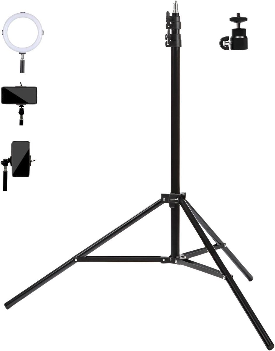 Lichtstatief Statief - Fotografie Tripod - Studio Opnames - 360° Draaibare Kop - 200 cm - Zwart