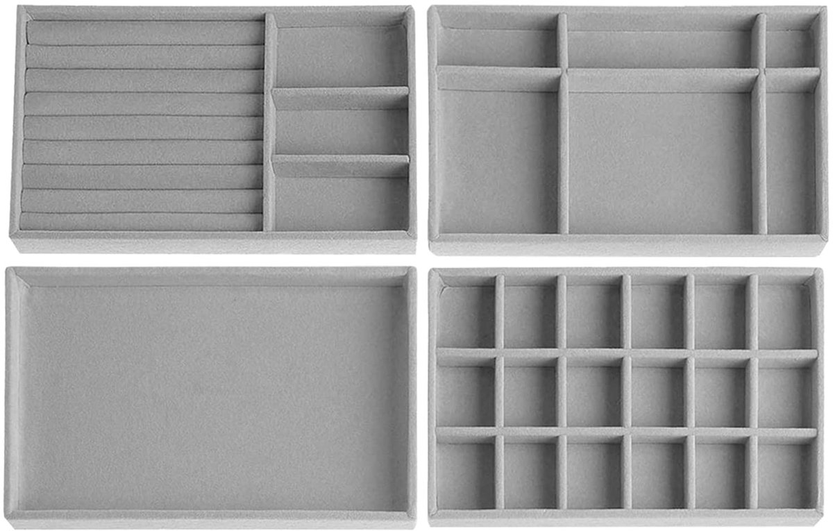 Dailygoods- Sieradenopslag - Verstelbare Organizer - Sieradenlade - Stapelbaar - Fluwelen Kistje - Bescherming tegen Beschadigingen - Sieradenorganizer