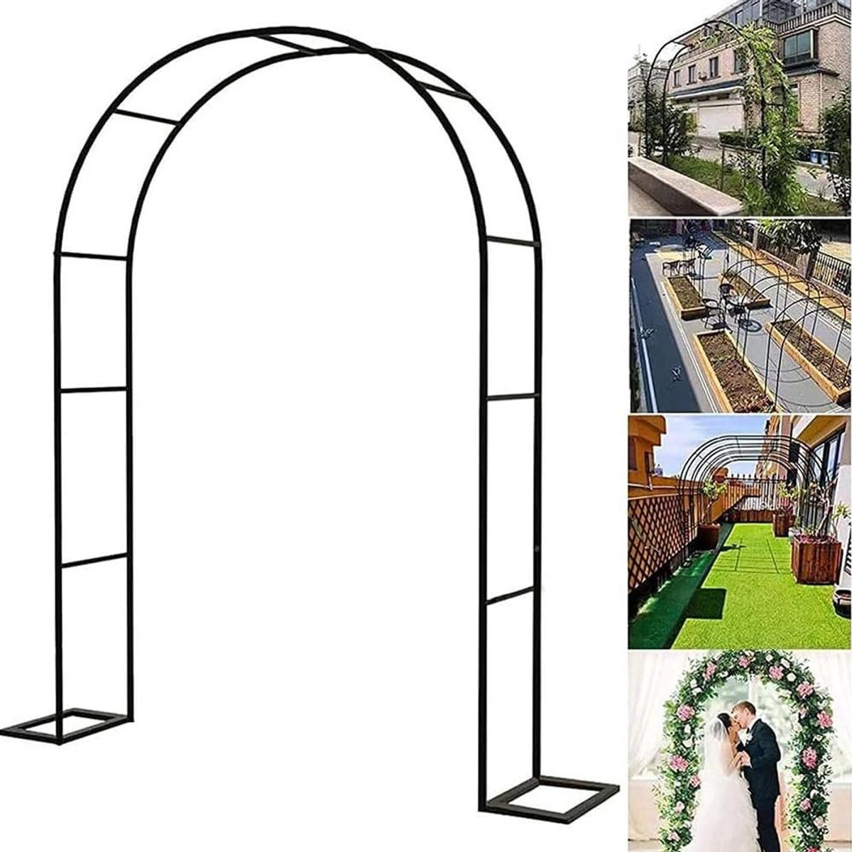 Metalen Rozenboog - Tuinboog Klimplanten - Decoratie Tuinfeest - Stevig IJzer Ontwerp - 240 cm Hoog - Zwart