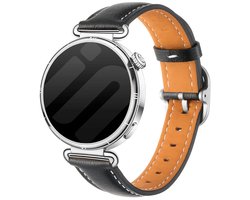 Strap-it Vierkant leren bandje geschikt voor Huawei Watch GT 6 - 41mm / GT 5 Pro - 41mm / GT 5 - 42mm / GT 4 - 41mm / Fossil Gen 6, 5e - 42mm / Charter HR / Q Venture Gen 4-3 / Xiaomi Watch S4 - 41mm / Withings ScanWatch 2, 1 & Light - Zwart