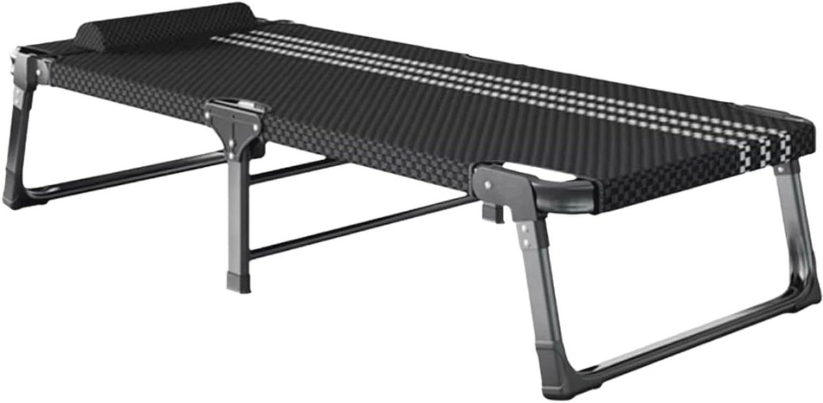Veldbed Vouwbed - Kampeerbed Buitenbed - Ontspannen Buiten - Sterke IJzerlegering - 185 x 68 cm - Zwart Wit