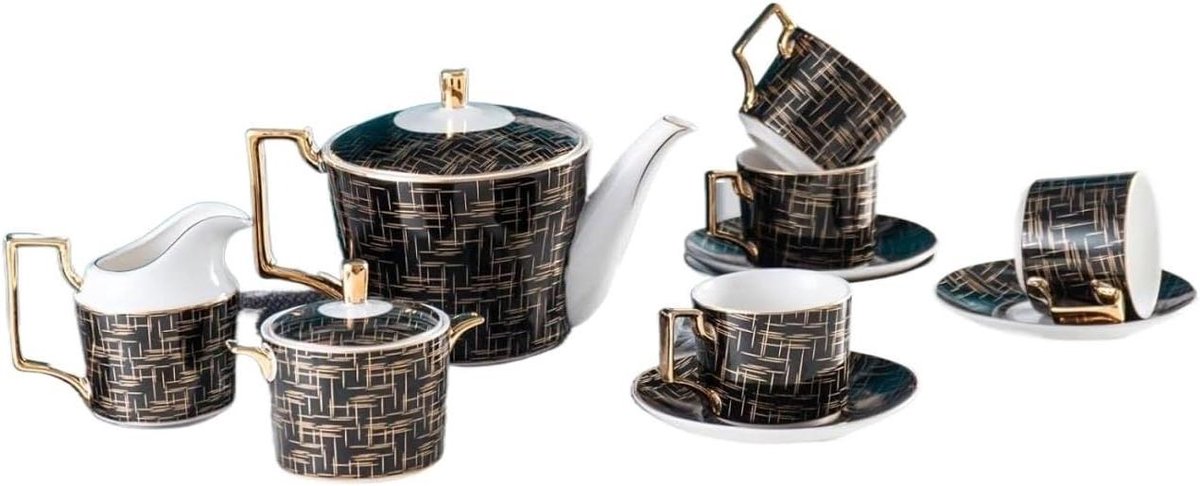 Porseleinen Theeservies - Kop en Schotel Set - Afternoon Tea - Luxe Gouden Rand - 2 kg - Wit