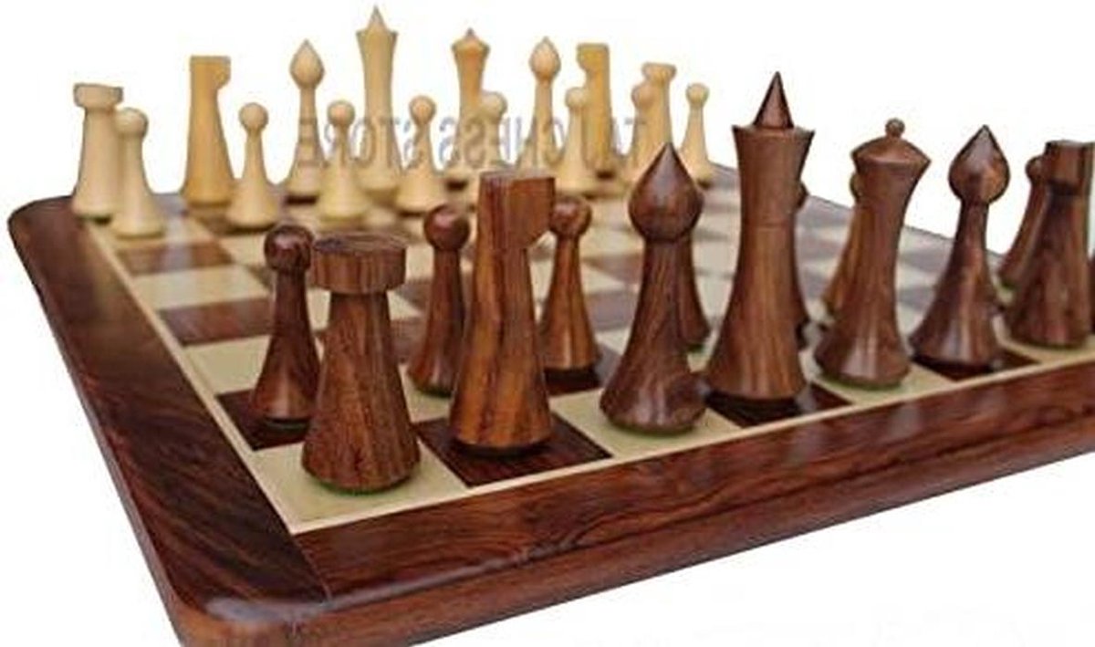 Houten Schaken Set - Strategie Spel - Intellectuele Uitdaging - Handgemaakt Uniek - 48 cm Bord - Natuurlijk Hout