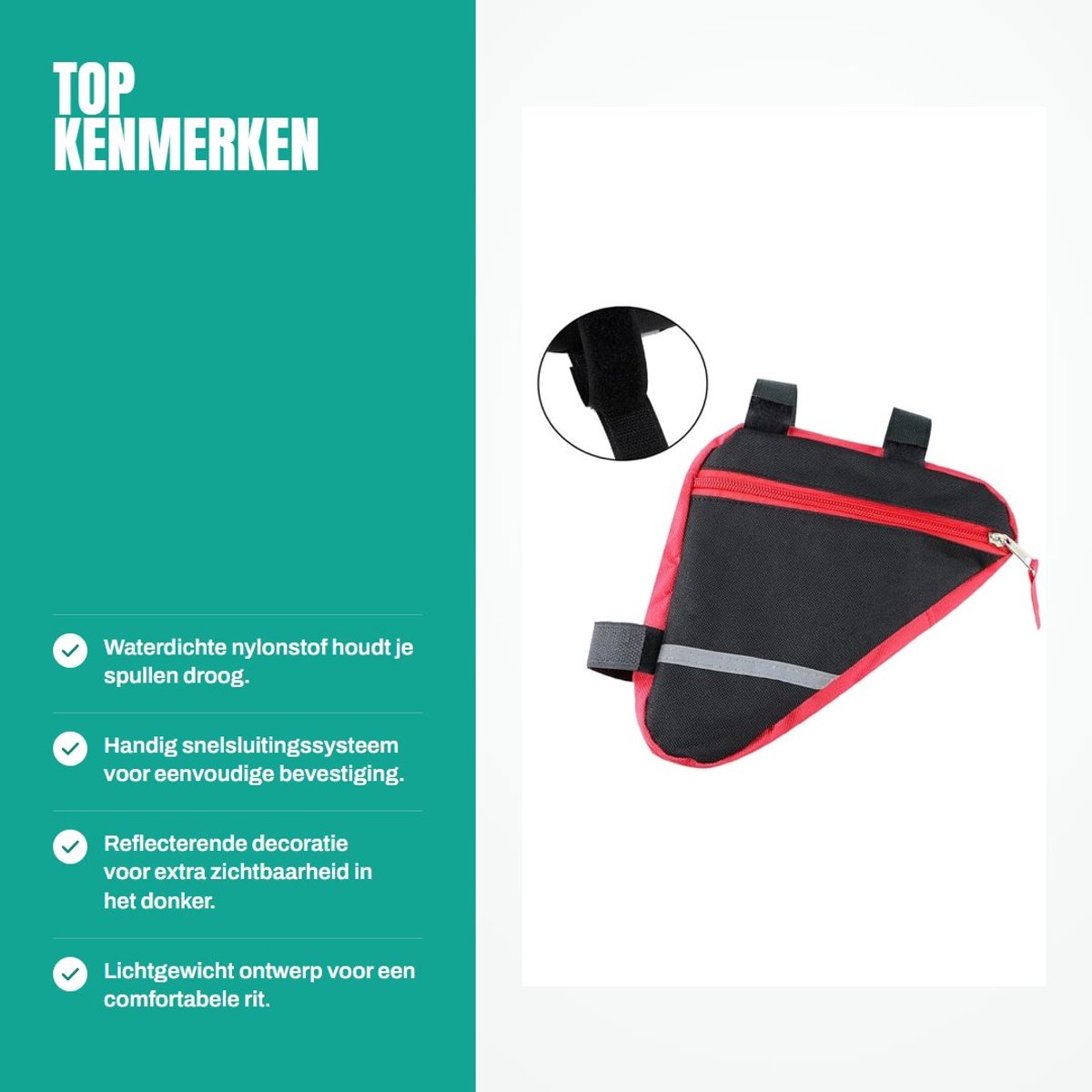 Dailygoods- Driehoektas Waterdicht - Fietsframetas - Reflecterende Decoratie - Ergonomisch Ontwerp - Snelsluitingssysteem - Duurzaam Nylon - Fietsframe Tas