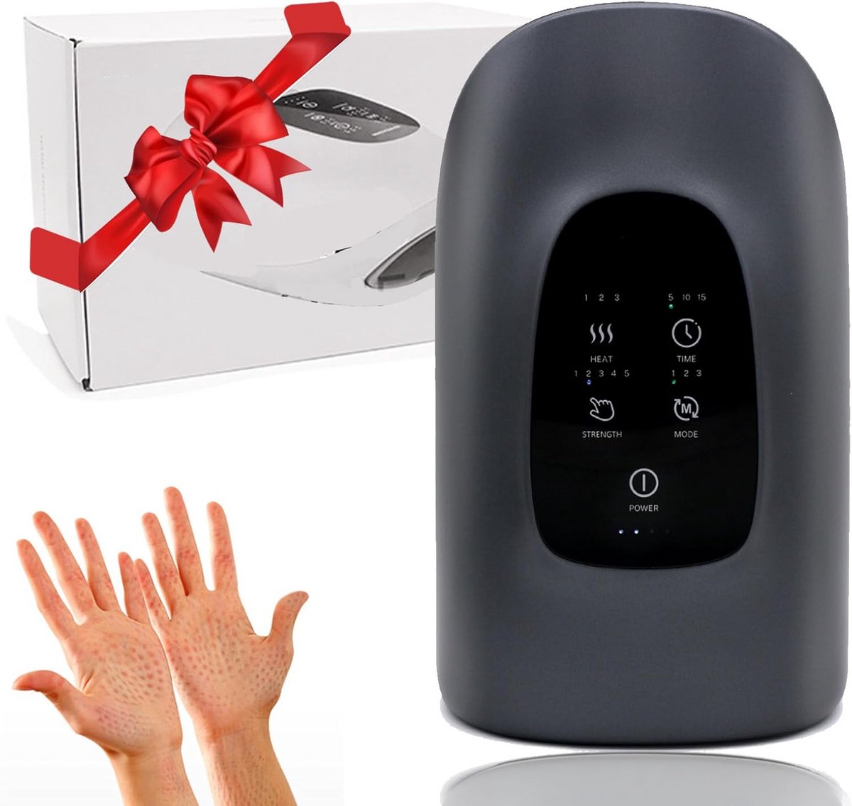 Elektrisch handmassageapparaat - Draadloos apparaat - Handen ontspannen - Aanpasbare therapie - 15 min timer - Grijs
