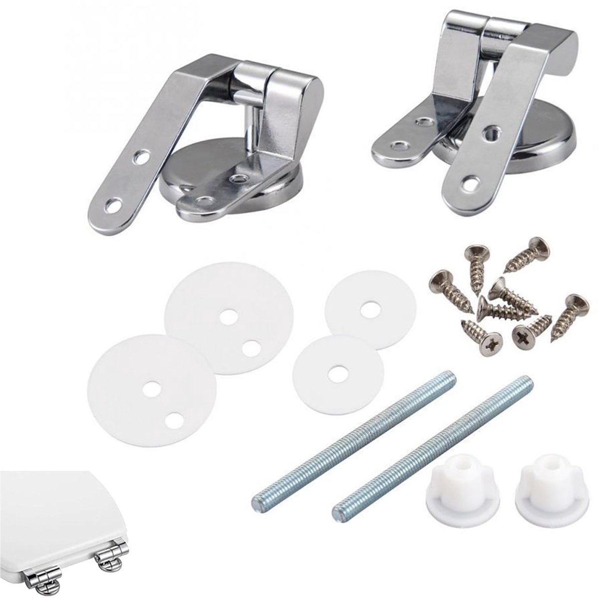 Dailygoods- WC-Brilscharnieren Set - Toiletscharnieren Zinklegering - Geschikt voor MDF/Hout/Kunsthars - Inclusief Accessoires - Afmetingen 10x4x3 cm - Voor Diverse Toiletten - Toiletdeksel