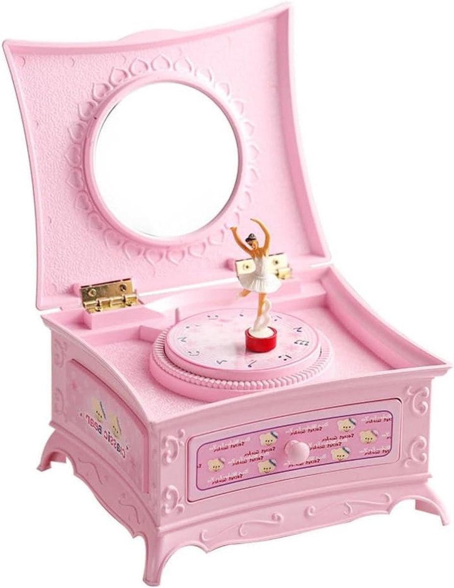 Muziekdoos Ballerina - Sieradendoosje Kinderen - Sieraden Opbergen - Draaiende Danseres - 16x13.7x9.2cm - Roze