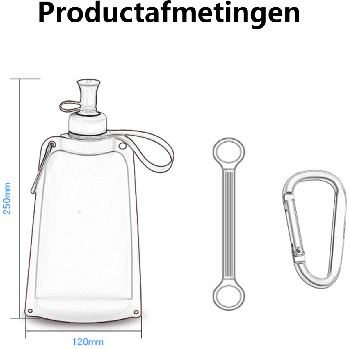 Outdoor opvouwbare draagbare waterfles met karabijnhaak & Verstelbare Schouderriem - 550ml - Herbruikbare sportbidons voor wandelen reizen - Voedselveilig siliconen - temperaturen van -40 °C tot 250 °C — cadeau in Sport & Outdoor - foto 2