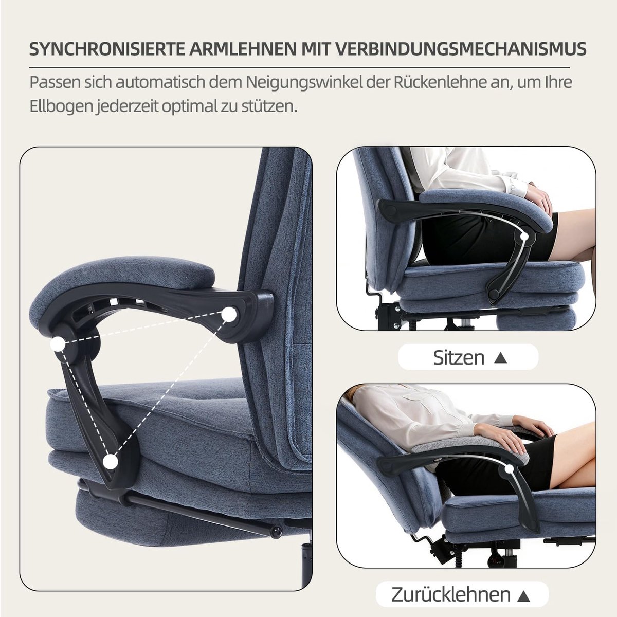 Bureaustoel Ergonomisch met Voetsteun – House&Garden MZ Pro Luxe Directiestoel – Verstelbare Hoofdsteun & Lendensteun – 90°-135° Kantelbaar – Hoge Rugleuning – Gaming & Kantoorstoel – Donkerblauw – Belastbaar tot 150 kg