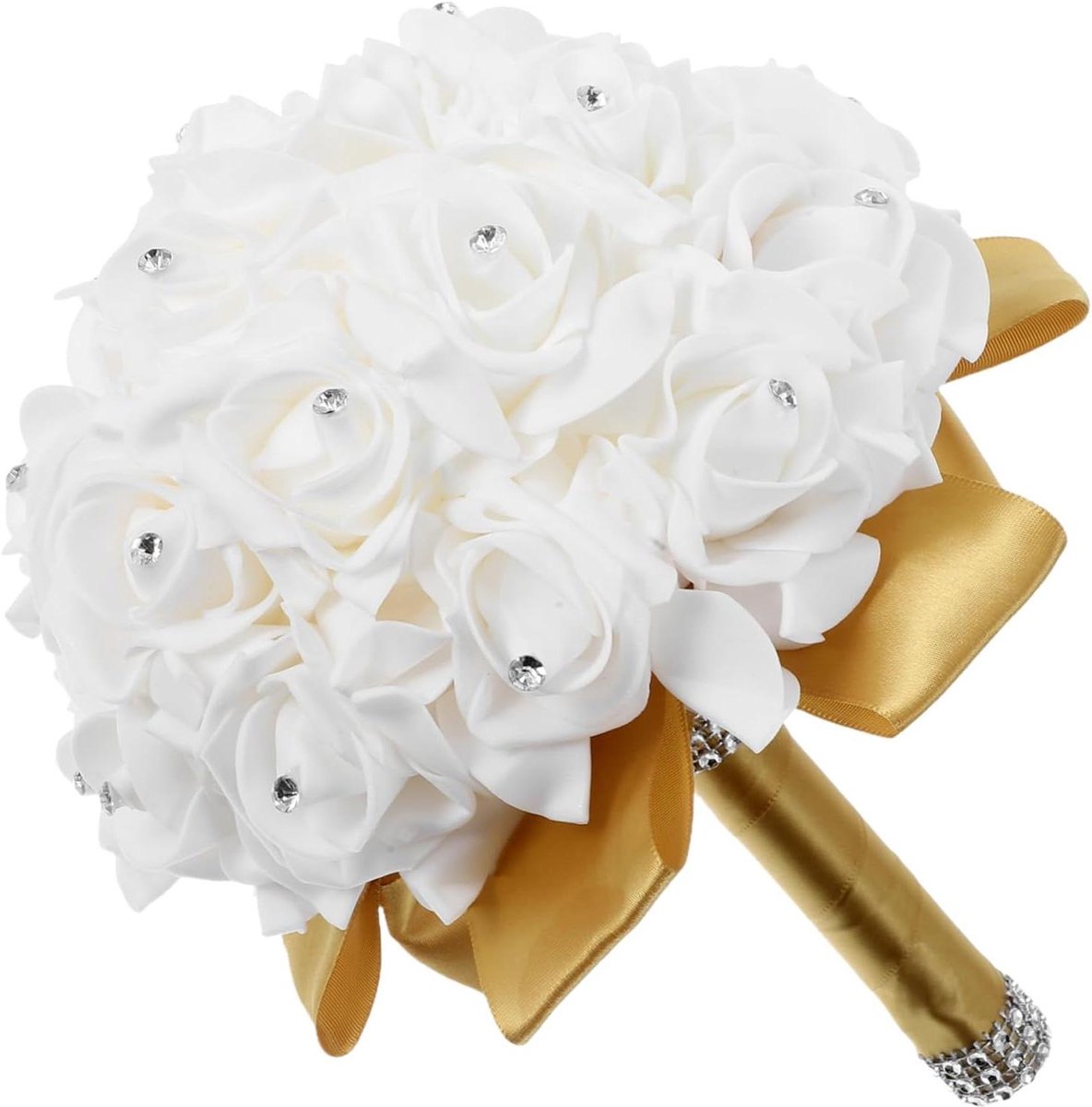 Kunstboeket Bruidsboeket - Rozen Handboeket - Bruiloft Decoratie - Tijdloze Elegantie - 24 cm Breed - Goud