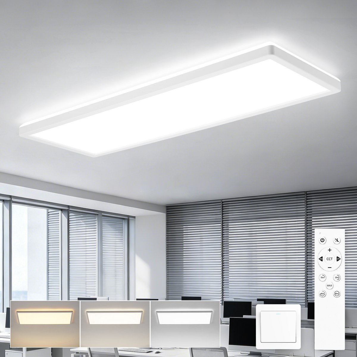 NETTLIFE LED Paneel 58x20 cm - Dimbare Plafondlamp met Afstandsbediening - Wit - 22W - Flach Design - Kantoorlamp Rechthoekig - Binnenverlichting - Daglichtlamp - voor Kantoor | Werkplaats | Gang | Keuken | Woonkamer