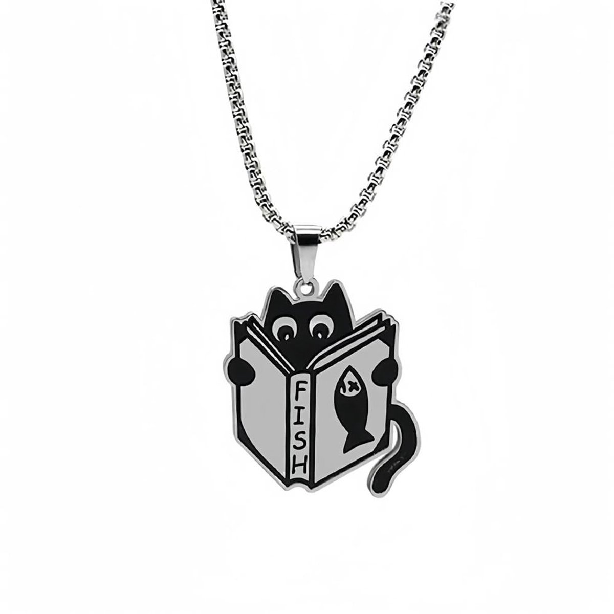 Dailygoods- Ketting Unisex Vintage - Zwarte Emaille Hanger - Grappige Cartoon Dier - Sieraden voor Vrouwen - Hypoallergeen Materiaal - Perfect als Cadeau - Halsketting