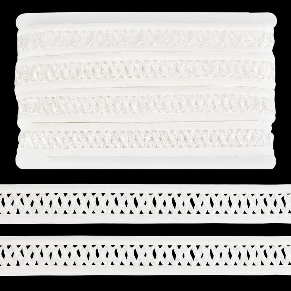 Dailygoods- Elastische Rand 20 m - Witte Mesh Vlechtrand - Elastische Knooplussen - Decoratief Lint - Voor Doe-Het-Zelf Naaien - 25 mm Breed