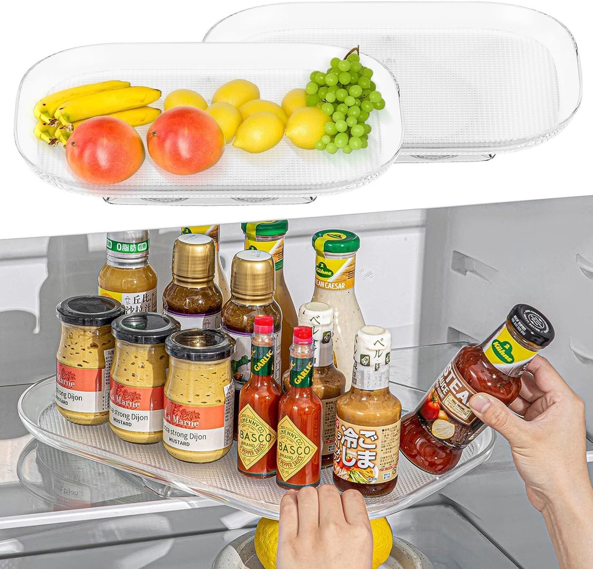 Dailygoods- Draaiplateau Antislip 40 cm - Draaiplateau Koelkast - Keukenorganizer - Rechthoekig - Doorzichtig - Plaatorganizer