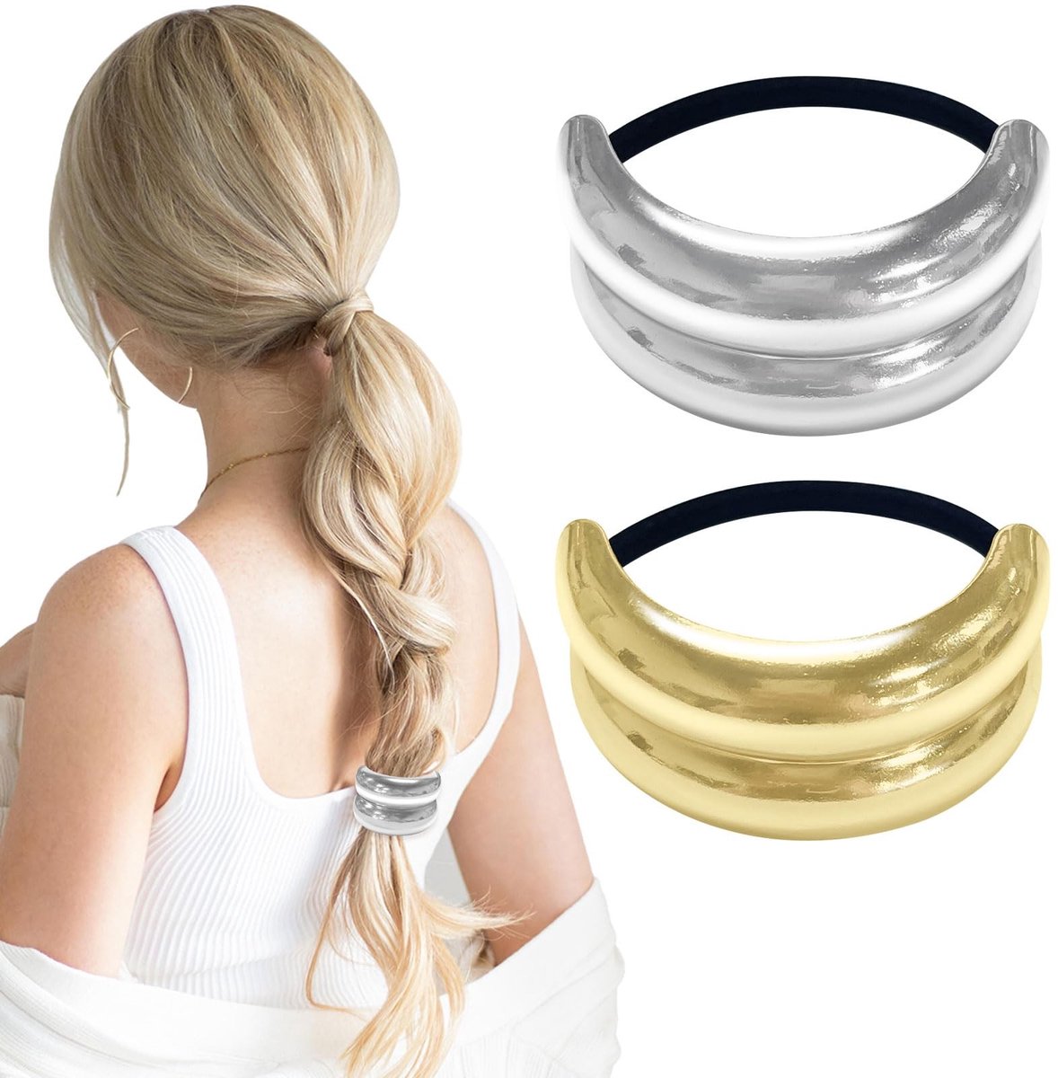 Dailygoods- Haarelastiekjes 2 stuks - Paardenstaart/Haarmanchet - Hoogwaardig Metaal - Elegant Design - Comfortabele Grip - Veelzijdig Gebruik - Haaraccessoires