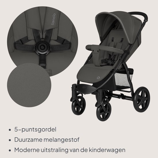 Lionelo Buggy Annet Plus – Lichtgewicht & Inklapbaar – Grote Massieve Wielen met Vering – Inclusief Voetenzak, Klamboe & Bekerhouder – Verstelbare Rugleuning & Voetsteun – Wandelwagen vanaf de geboorte tot 22 kg – Kinderwagen