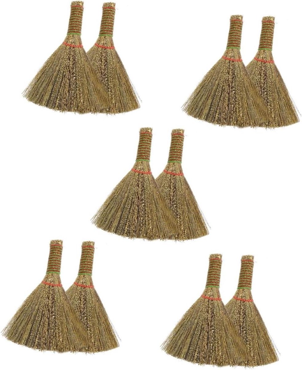 Keukenreinigingsbezem Set - Mini Stoffer - Bureau Tafel Reinigen - Natuurlijk Miscanthus Materiaal - 10 Stuks - Natuurlijk