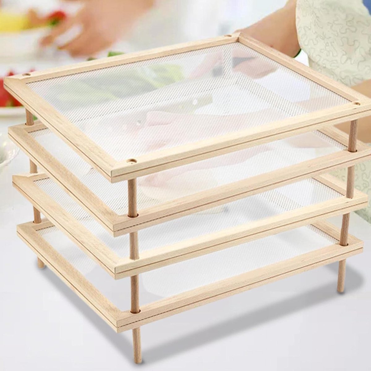 Houten Pastarek - Droogrek Voedseldroger - Pasta Drogen - Stapelbaar Ontwerp - 44 x 31.5 cm - Houtkleur