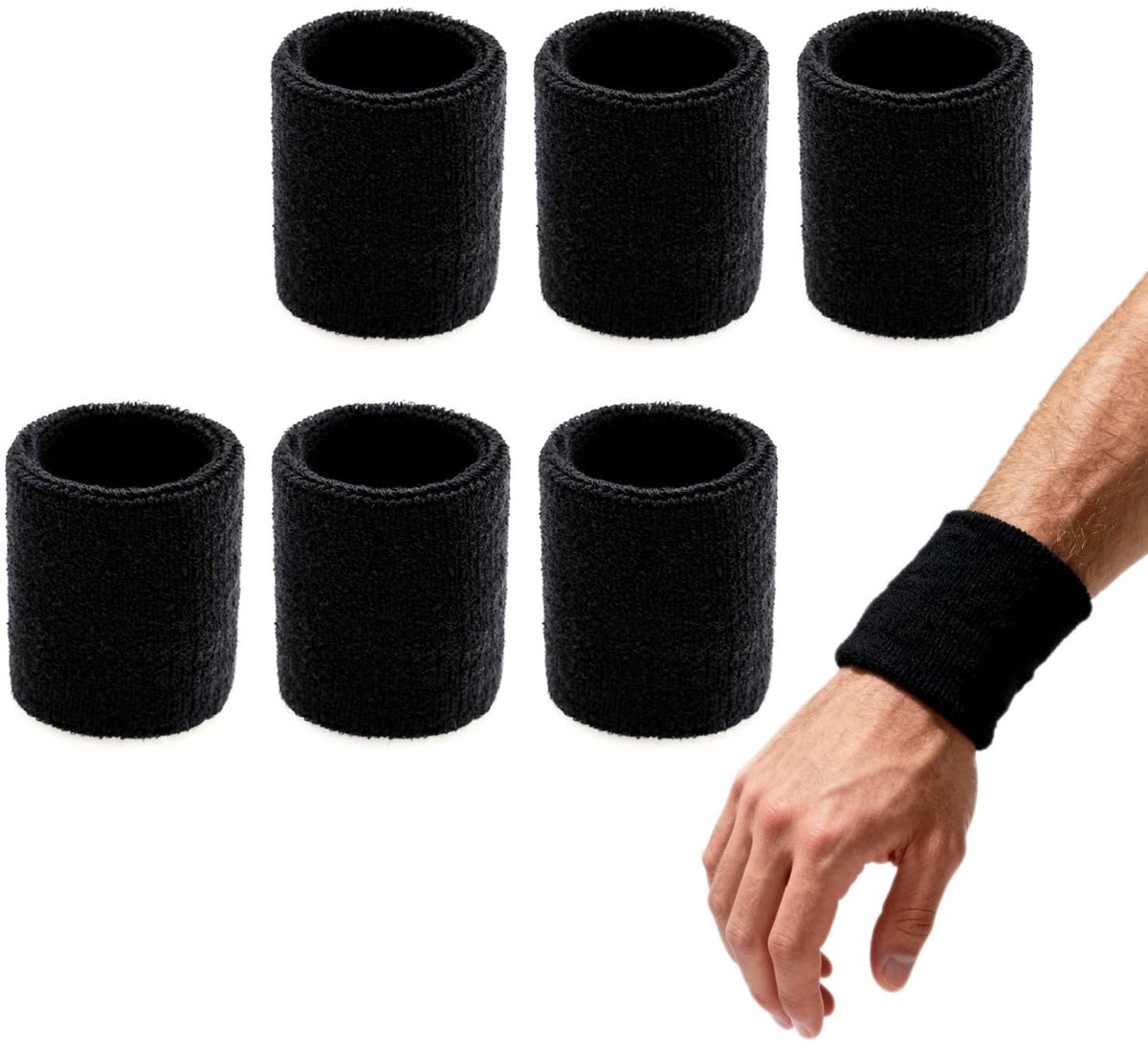 Dailygoods- Sportpolsbandje Uniseks - 6x Zweetbandjes Pols - Antislip - Lichtgewicht - Comfortabel - 8x8 cm Katoen/Polyestervezel - Zweetbandje