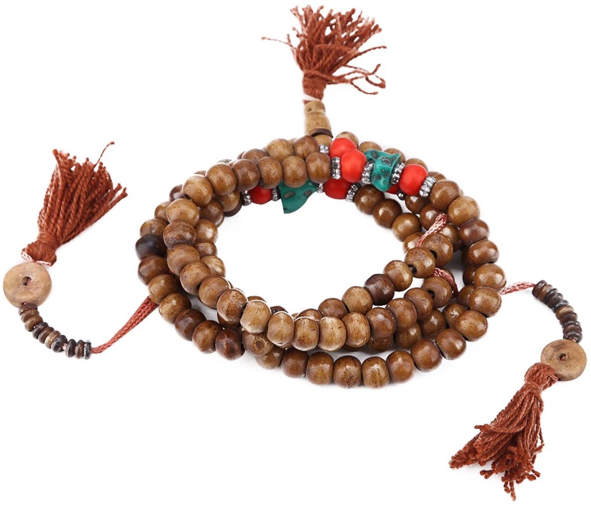Dailygoods- Gebedskralen 108 Stuks - Tibetaanse Rozenkrans - Natuurlijke Jak Botten - Meditatie/S spiritualiteit - Handgemaakt - Unieke Parels