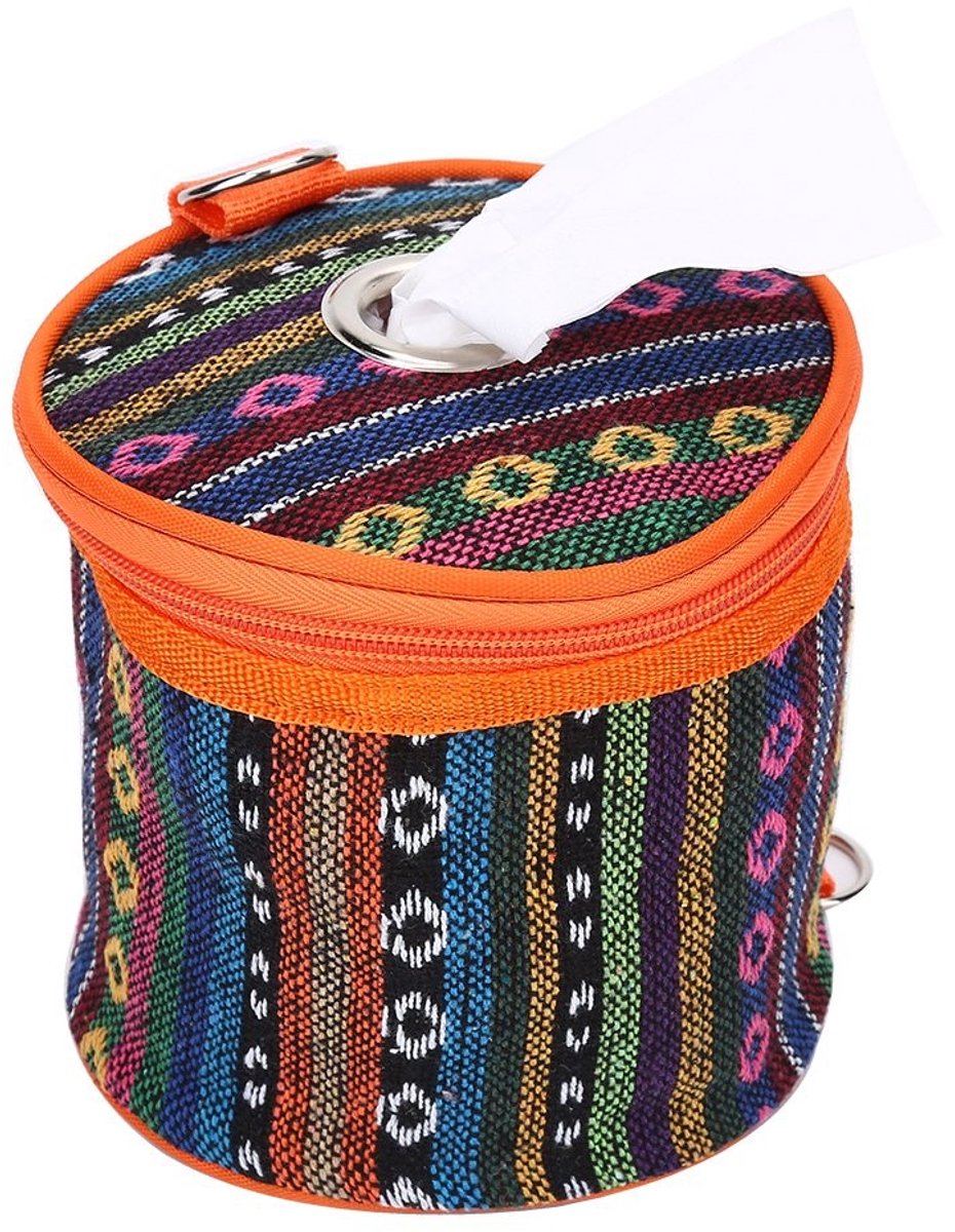 Dailygoods- Zuigbox Opvouwbaar Ontwerp - Tissuebox Houder - Duurzaam Polyester - Geschikt voor Kamperen - Grote Opening 2,5 cm - Etnische Stijl