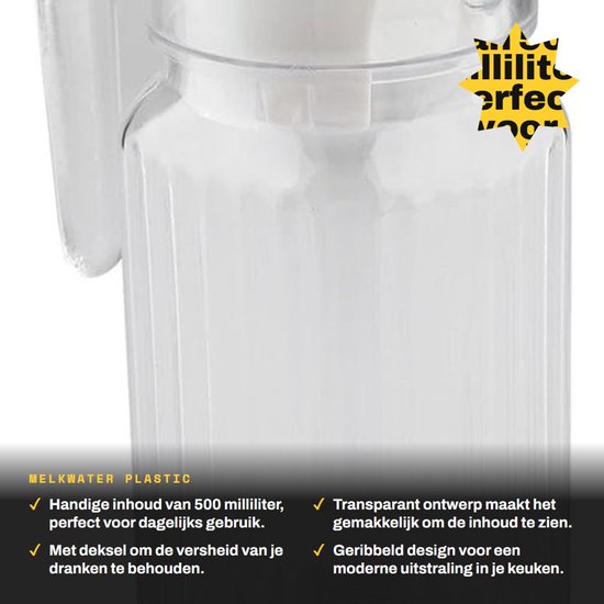 Dailygoods- Drinkkan met Deksel - Plastic Kan - Acryl Fles - Geribbelde Drinkkan - Transparante Kan - Geschikt voor Koelkast - Waterkan van Dailygoods — afbeelding 2