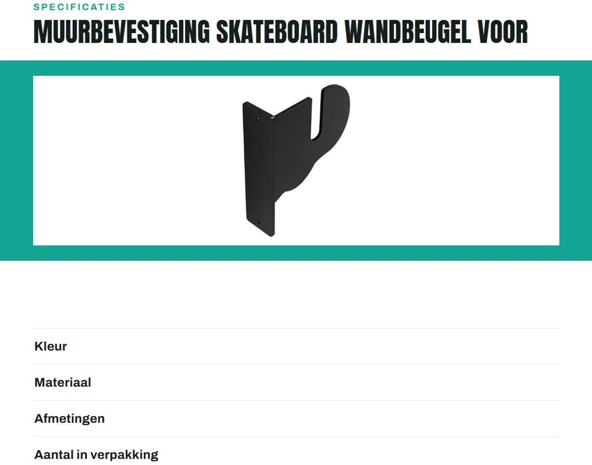 Dailygoods- Muurbevestiging Skateboard - Muurbevestiging Longboard - Beugel - Display - Acryl - 2 Stuks - 15x13.4x4cm - Skateboardhouder
