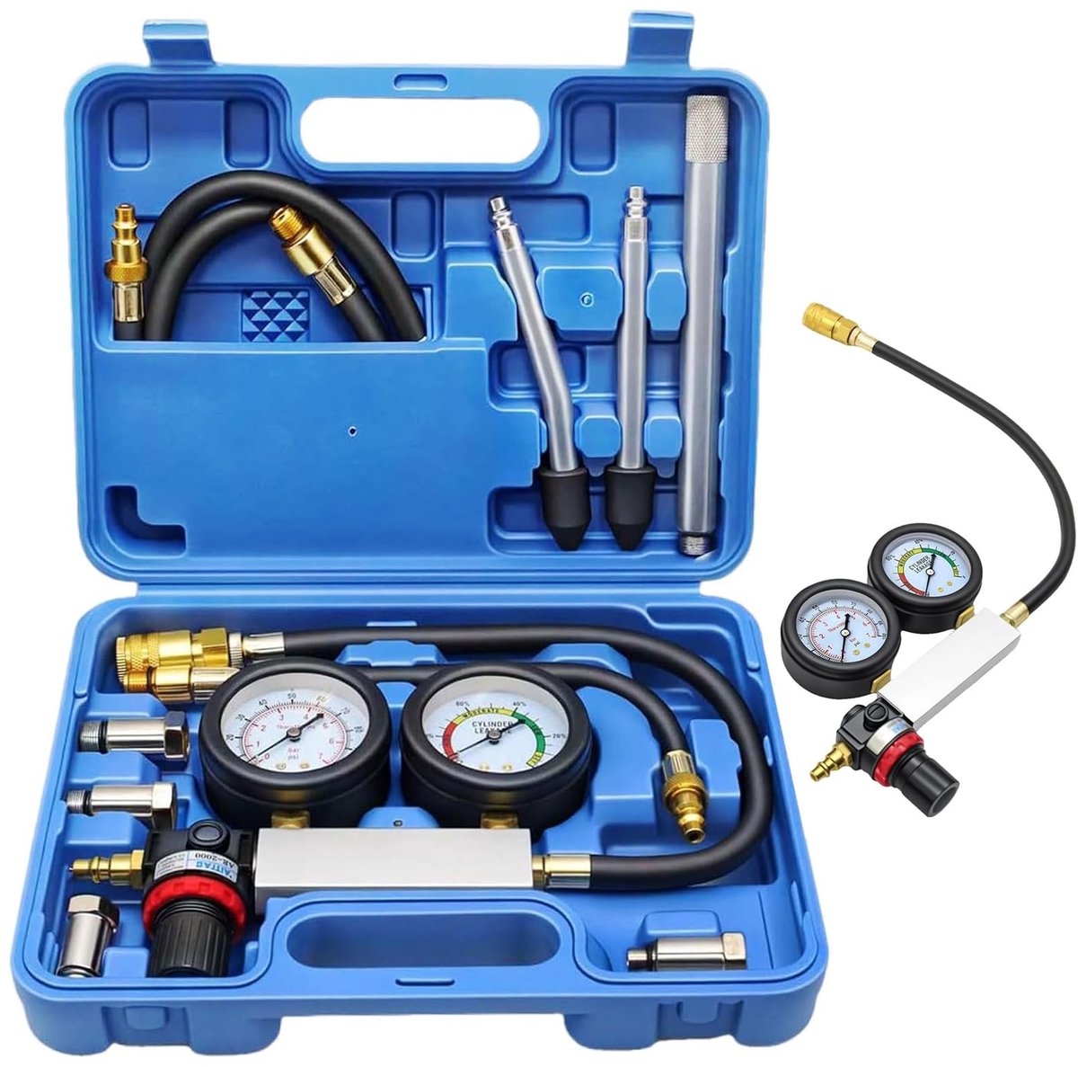 Dailygoods- Compressietester met verlengstaaf - Dubbele manometer - 0-100 psi / 0-7 bar - Leakdown-detector - Gereedschapsset - Professioneel diagnostisch hulpmiddel - Druktester