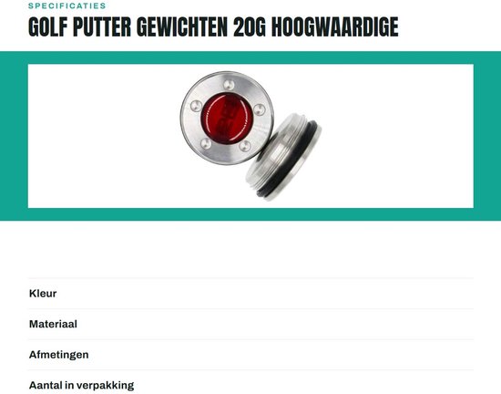 Golden crown - Golf Putter Gewichten - 20g - Hoogwaardige kwaliteit - 2 Stuks - Perfecte pasvorm - Geschikt voor alle putters - Ideaal voor golfers van Golden Crown — afbeelding 3