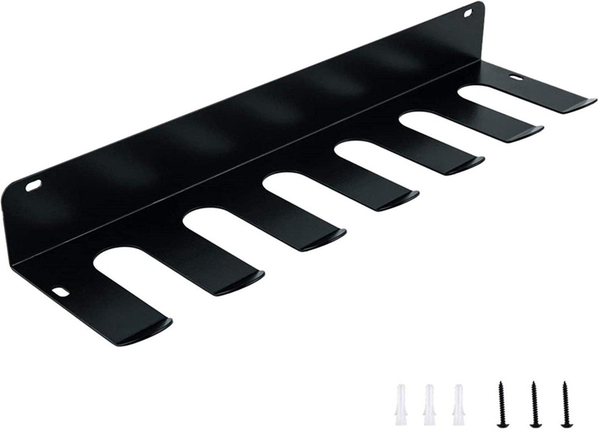 Dailygoods- Opbergrek Stalen Constructie - Gym Rack Organizer - Ophanghangers voor Gewichten - 6/7 Slots - Sportaccessoires - Zwarte Afwerking - Sportschoolopberging