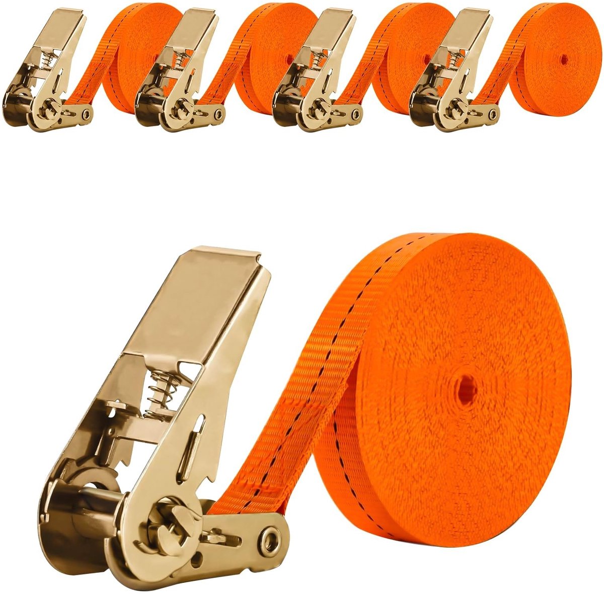 Dailygoods- Spanbanden met Ratel - 4 Stuks - 8 m x 2,5 cm - Sjorbanden - Voor Auto/Baggage - Geschikt voor Materiaaltransport - Sjorband