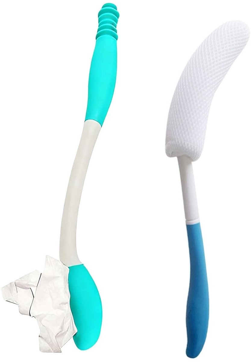 Dailygoods- Toiletwisser Hoogwaardig Kunststof - Doucheborstel - Lange Steel - Grip Inkeping - Voor Gehandicapten - Ondersteunt Zelfstandigheid - Afveghulp