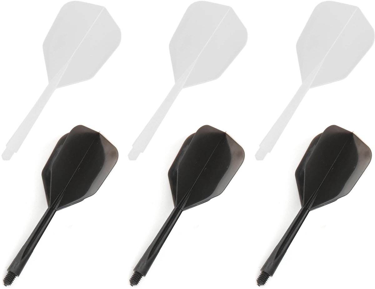 Dailygoods- Dart Shafts 6 Stuks - Geïntegreerde Dartflights - 2BA Schachtdiameter - Kunststof - Zwart/Wit - Valbestendig - Dartpijlen