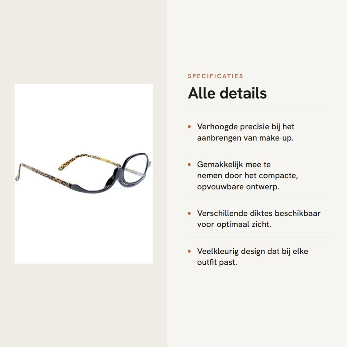 Dailygoods- Vergrootglas Roterende Make-Up Bril - Opvouwbare Bril - Kunststof/Hars - Dikte +1,5/+2,0/+2,5/+3,0/+3,5/4,0 - Veelkleurig - 1x Make-Up Leesbril