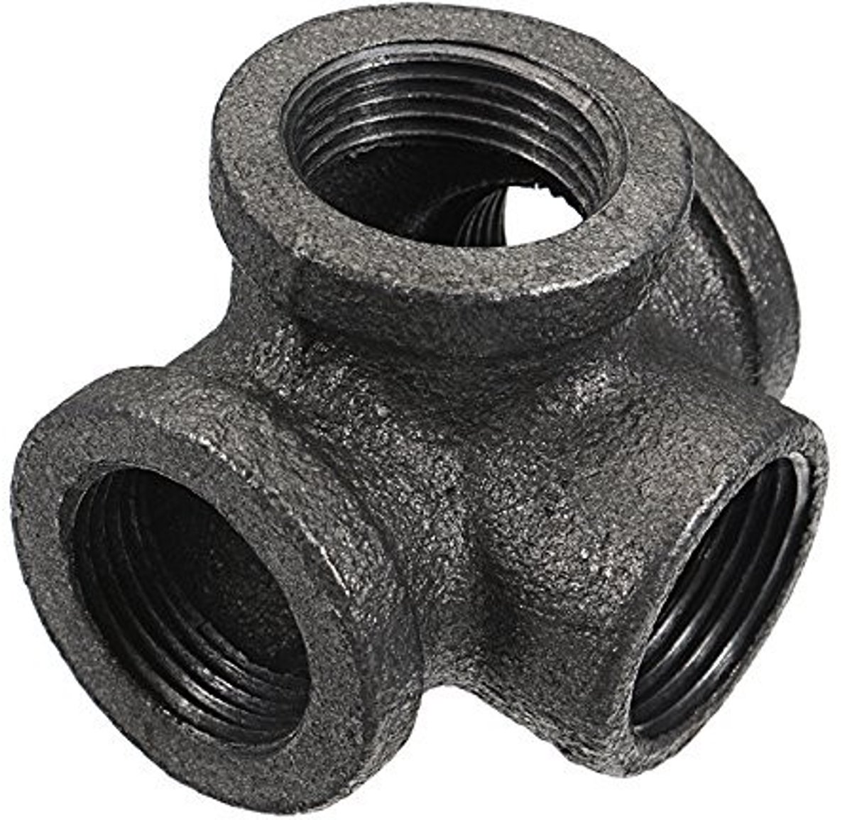 Dailygoods- Buisfitting 4 Weg - Zwarte Zijuitlaat Tee - Vrouwelijke Aansluiting - Kneedbaar Ijzer - 1 Inch - Corrosiebestendig - Pijpconnector
