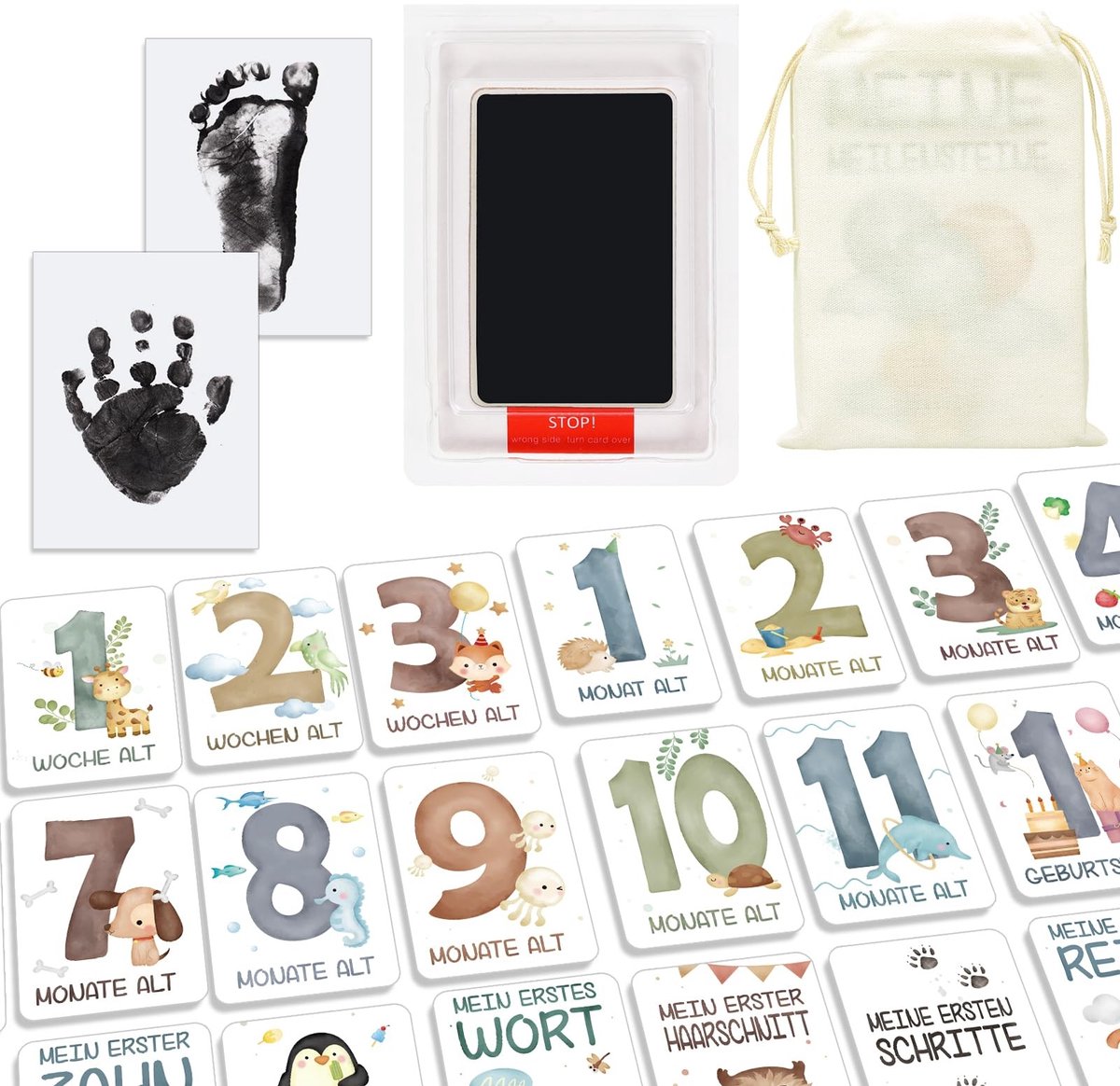 Dailygoods- Mijlpaalkaarten 46 Stuks - Mijlpaaldeken - Afdrukset - Babyshower - Doop - Geboorte - Cadeau-idee Dieren - Mijlpaal Kaarten
