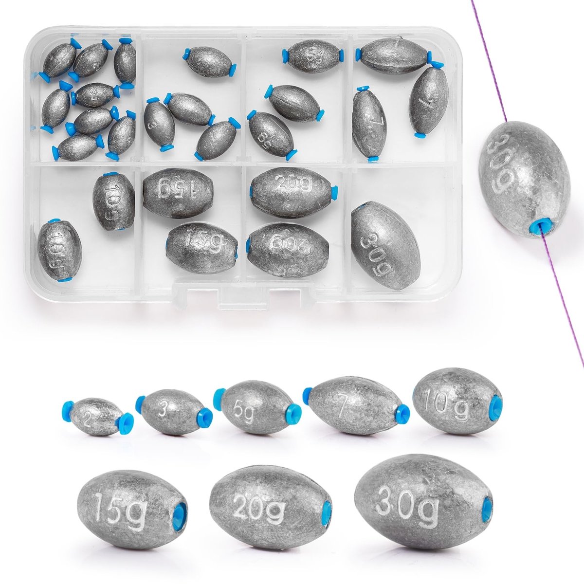 Dailygoods- Vissen Gewichten 25 Stuks - Plastic Core - Karper Vissen Gewichten - Drop Shot Gewichten - Zeevracht - Zoutwater/Z zoetwater - Vislood