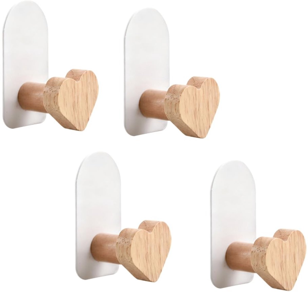 Dailygoods- Handdoekhaken Set van 4 - Wandhaken Zelfklevend - Antislip - Houten/IJzeren Wandhaken - Nagelvrije Installatie - Sterk Draagvermogen
