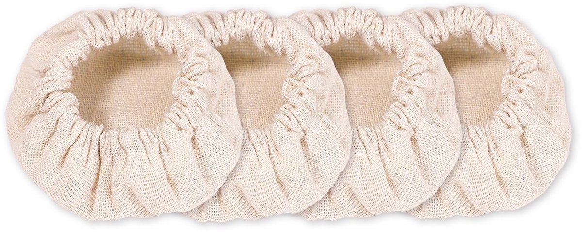 Dailygoods- Pothoezen 4 Stuks - Katoenlinnen Herbruikbaar - Deksel 8-10 cm - Elastisch - Zuurdesemkomdeksel - Linnenkleur