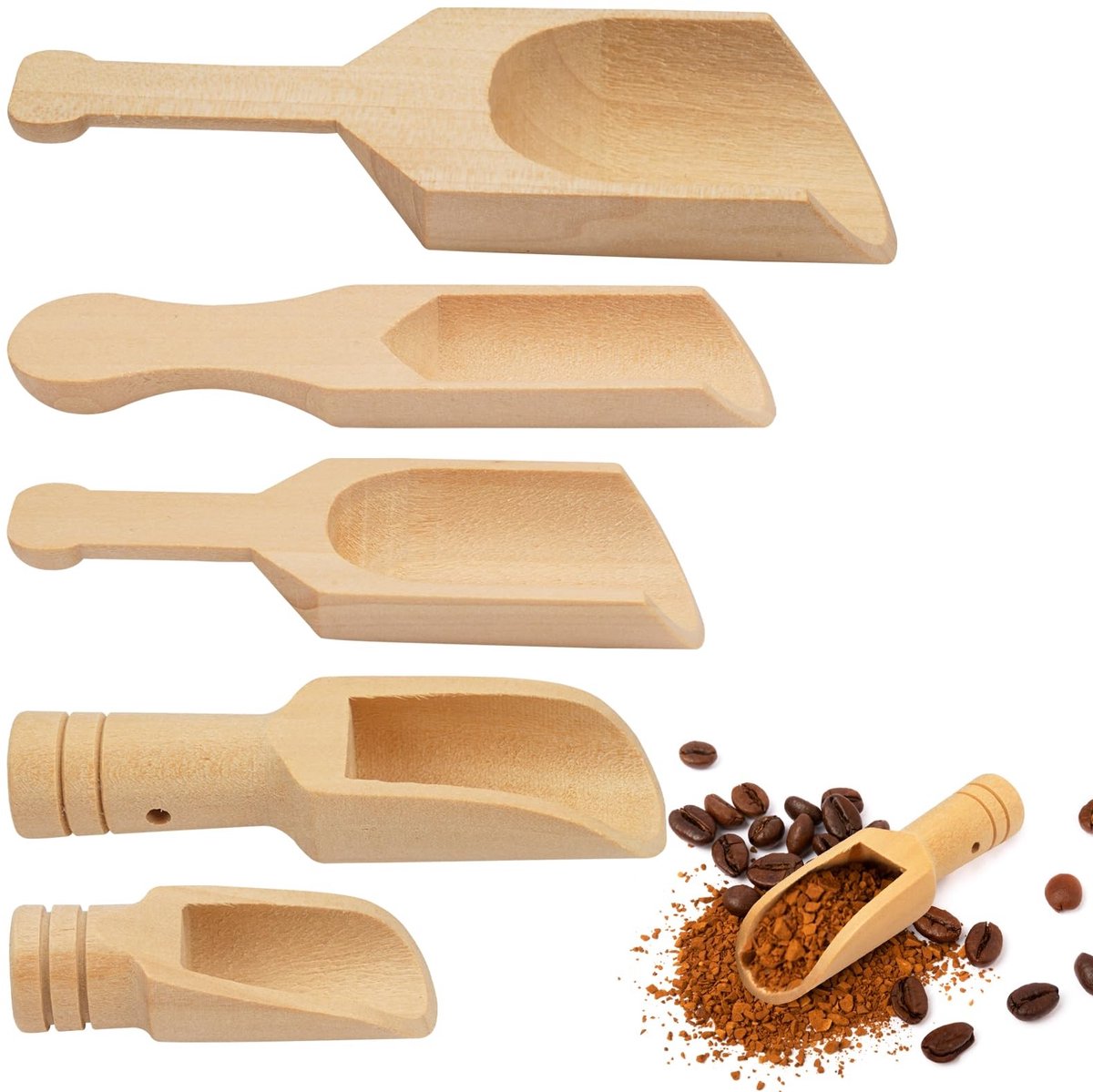 Dailygoods- Houten Lepelset 5 Stuks - Mini Houten Lepels - 10,5cm/9,3cm/8cm/7,9cm/5cm - Natuurlijk Hout - Antislip Handgreep - Herbruikbaar - Theelepel