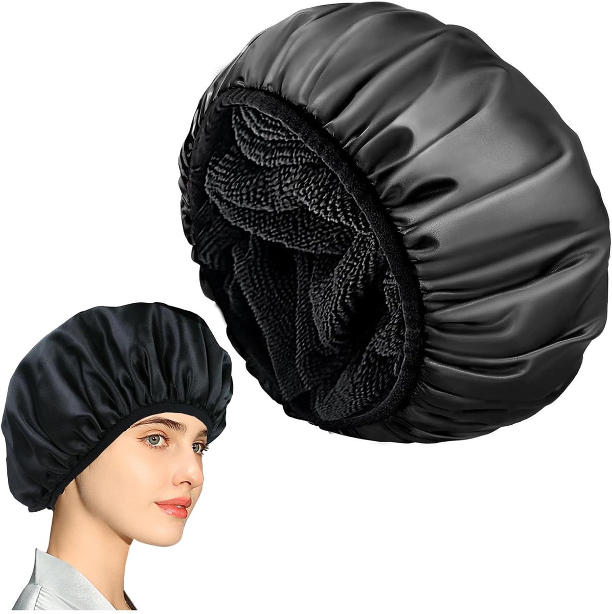 Dailygoods- Douchemuts Dubbellaags Waterdicht - Douchemuts Dames - Badmuts Zacht - Badmuts voor Haarverzorging - Elastische Band - Luxe Zijdesatijn