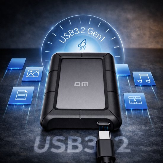 DM Externe Harde Schijf 2TB - USB C - Stootvaste Draagbare HDD - Hoge Opslagcapaciteit - Zwart — afbeelding 4