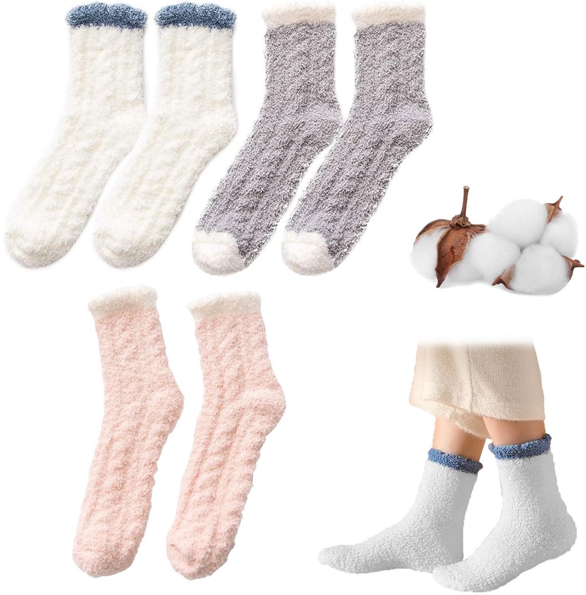 Dailygoods- Knuffelsokken 3 Paar - Zachte Pluizige Sokken - Warme Huissokken - Dikke Damessokken - Maat 36-42 - Huidvriendelijk Materiaal - Thermosokken