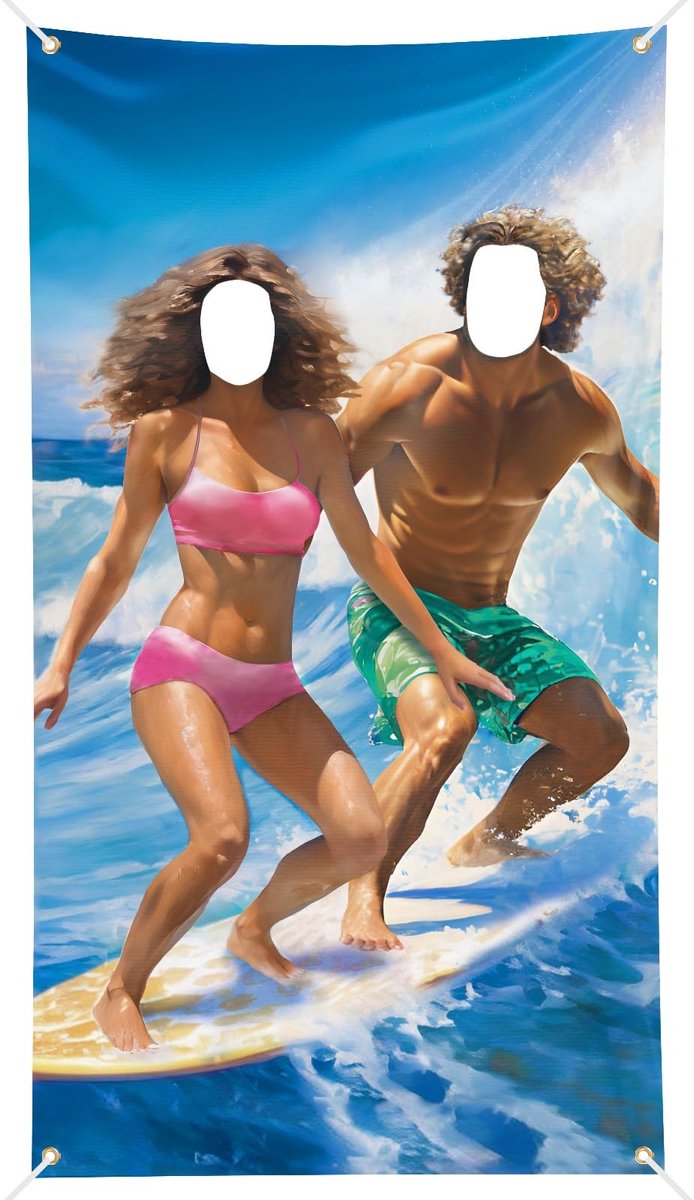 Dailygoods- Foto Achtergrond 100 x 180 cm - Surfen Thema - Polyester - Dubbele Mensen Prop - Zomer Party Decoraties - Herbruikbaar - Fotobanner