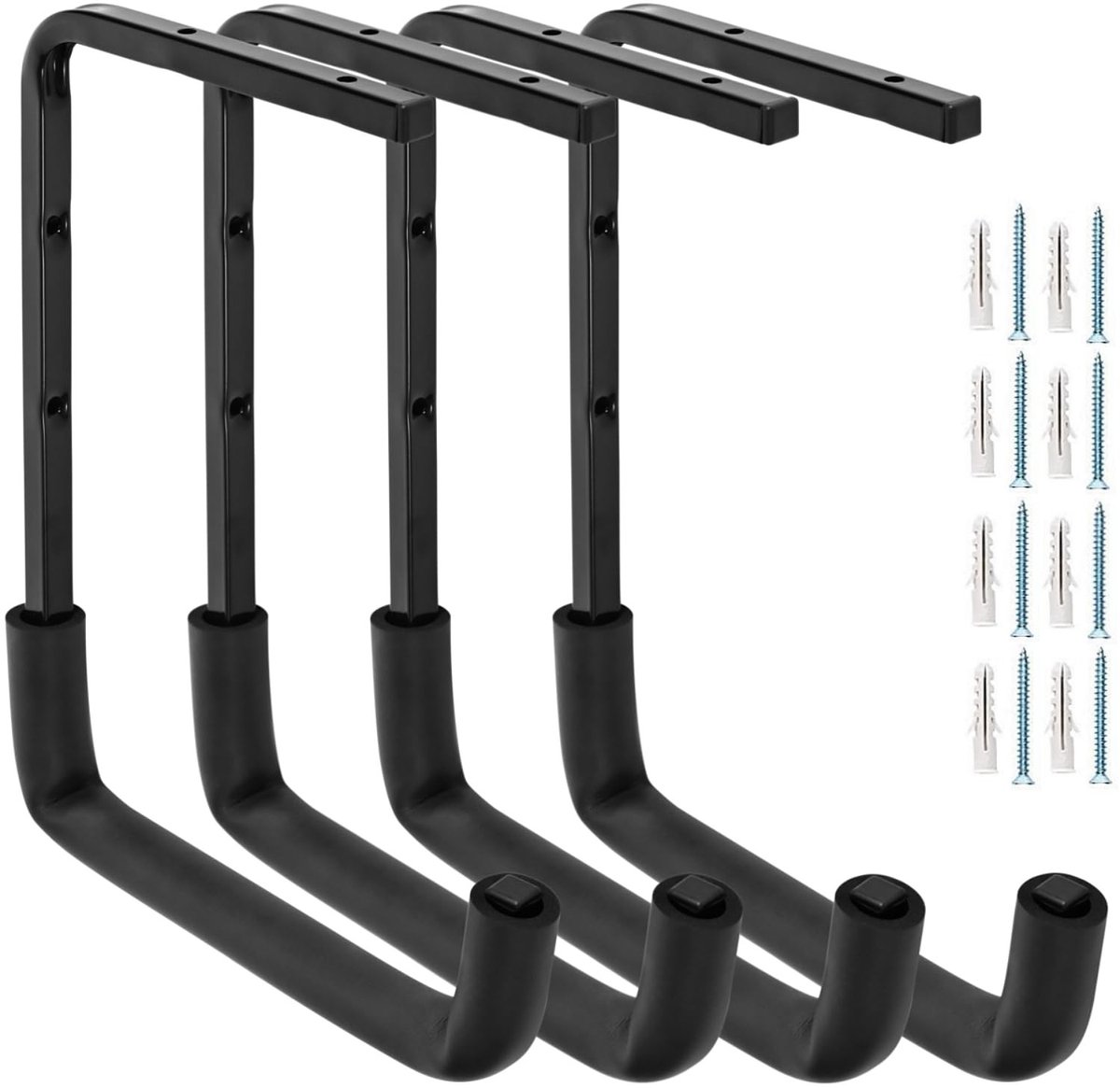 Dailygoods- Garagehaken Zware Lasten - Garage Opslaghaak - Houten Ladder Hanger - Gereedschap Hanger - Zwart Staal - 24 x 32 cm