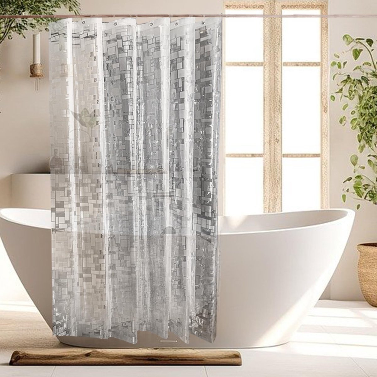 Dailygoods- Douchegordijn 180x200 cm - Waterdicht EVA - Ruitpatroon - Douchegordijnringen - Verzwaringsmagneten - Semi-transparant - Badgordijn