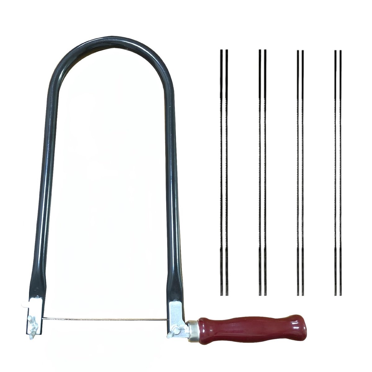 Dailygoods- Beugelzaag U-vormig - Zaagbladen 4/6/8/10 - Antislip Handgreep - Houten Handvat - Voor Hout/Metaal/Kunststof - Nauwkeurig Zagen - Figuurzaag