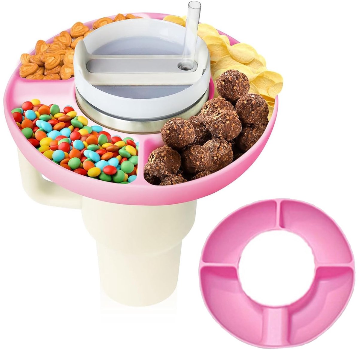 Dailygoods- Snackbekertjes 2-in-1 - Siliconen Snackbord - Hoogwaardig Siliconen - Veilig en Herbruikbaar - 4 Vakken - 20 x 20 cm - Snackkom