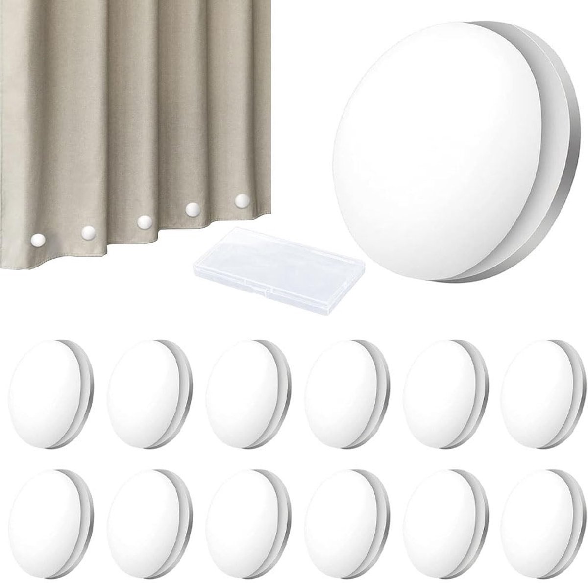 Dailygoods- Gordijngewichten 12 Paar - Ronde Magnetische Gewichten - Douchegordijnverzwaarders - Kunststof Behuizing - 30 Gram per Gewicht - Wit - Gordijnverzwarers